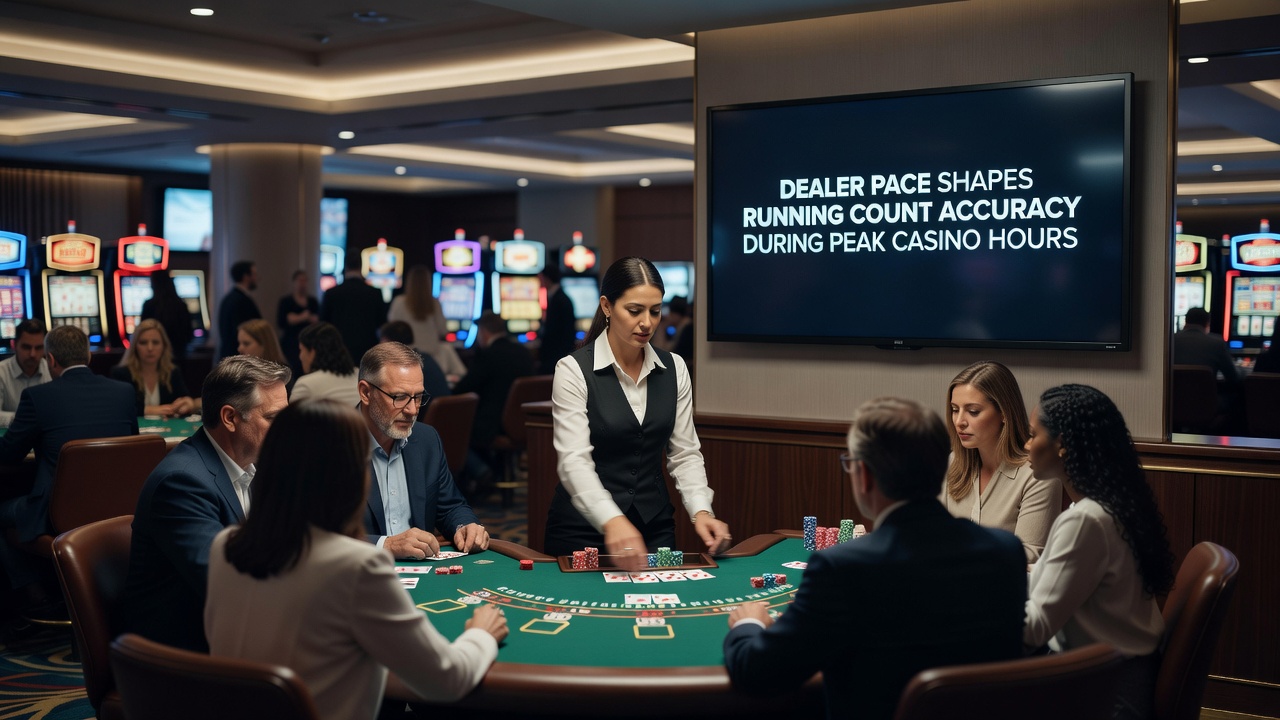 Nahaufnahme eines Blackjack-Tisches mit schnellem Kartenausteilen in Stoßzeiten