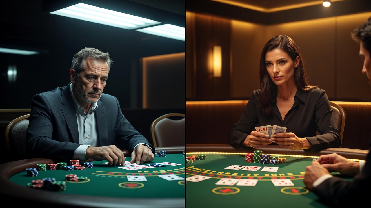 Beleuchtung in einem typischen Casino-Pit mit variierenden Lichtquellen über Blackjack-Tischen