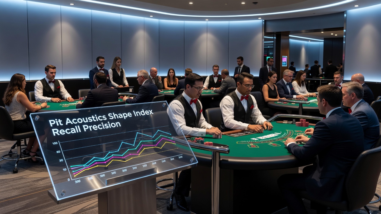 Akustische Messungen in einem vollen Blackjack-Pit mit Fokus auf Schallpegel und Spielerpositionen