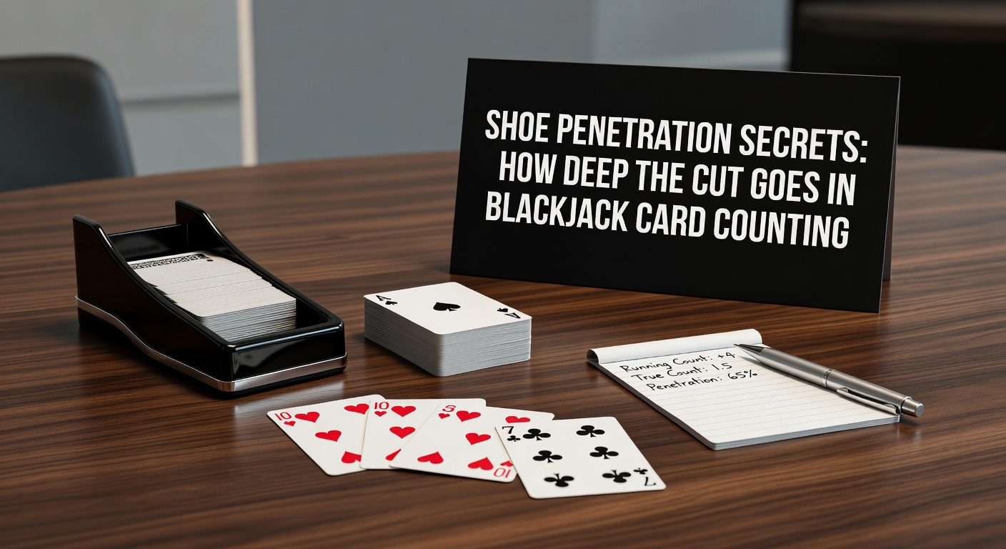 Detaillierte Grafik zur Penetration-Tiefe in einem Blackjack-Shoe, mit Markierungen für Cut-Punkte und Counter-Vorteilen