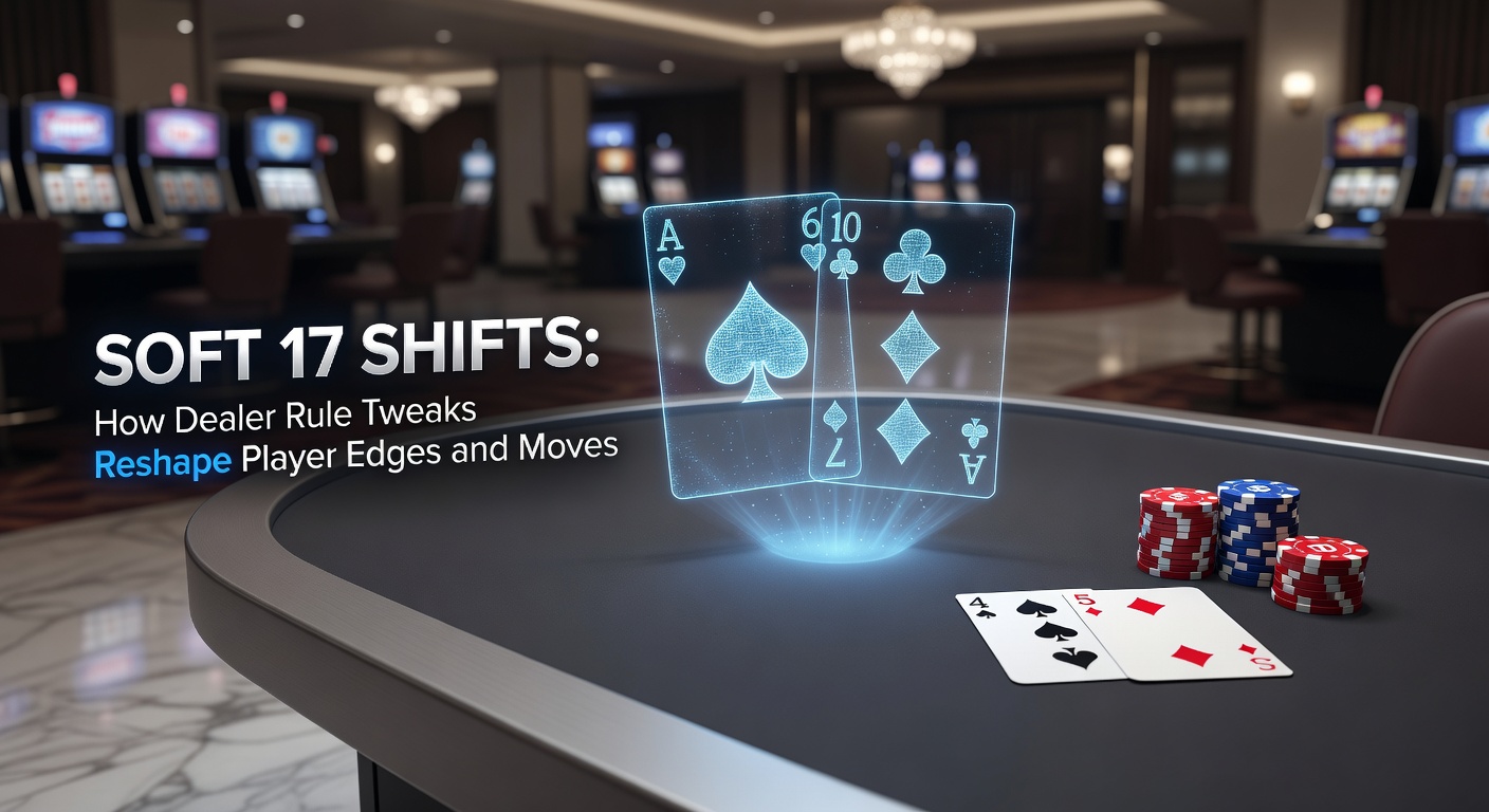 Grafik zur Soft 17 Regel im Blackjack mit Dealer-Karten und Strategietabelle