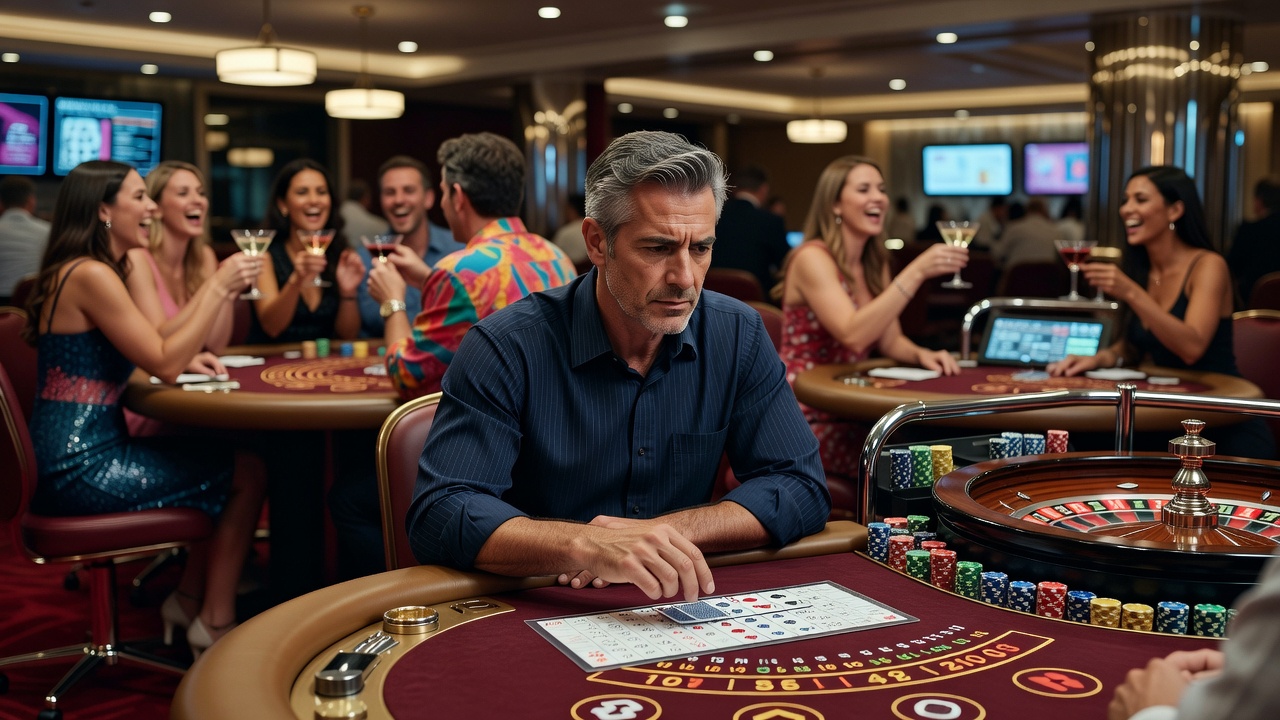 Blackjack-Pit mit mehreren Tischen und sichtbaren Ablenkungen durch Spieler an angrenzenden Positionen